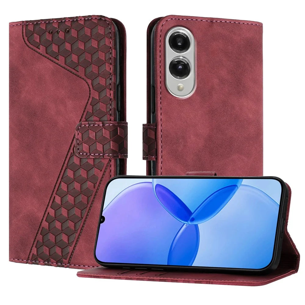 For Samsung Galaxy S25 Edge Leather Case 7-Shaped Pattern Wallet Stand Shockproof Phone Cover - Brown - 1