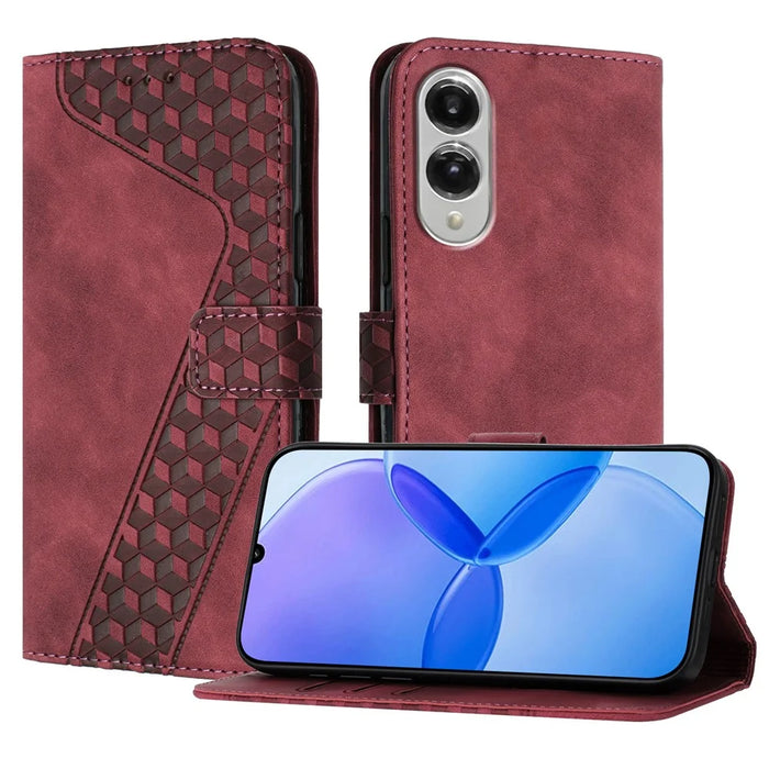 For Samsung Galaxy S25 Edge Leather Case 7-Shaped Pattern Wallet Stand Shockproof Phone Cover - Brown - 1
