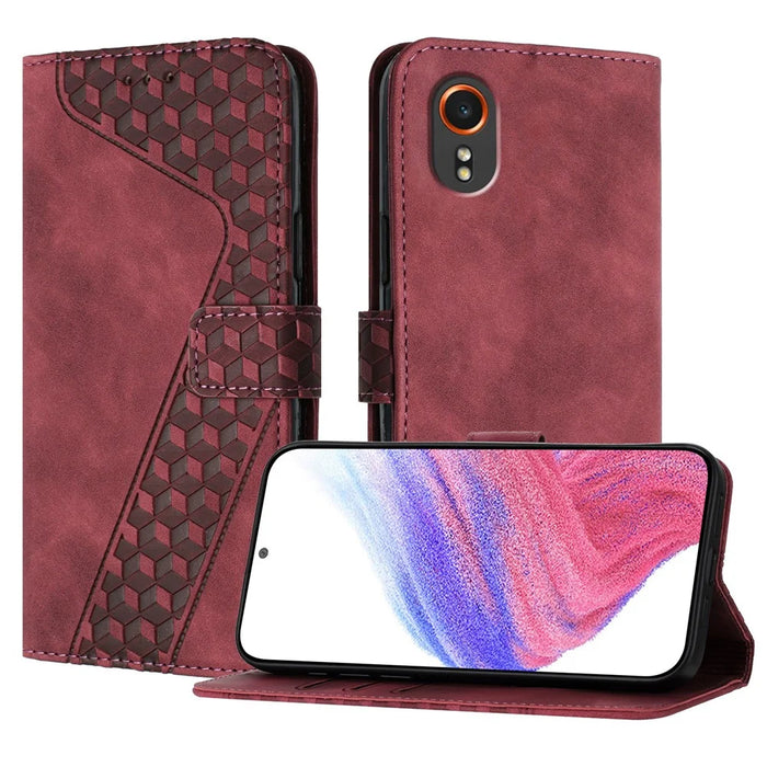 For Samsung Galaxy Xcover7 Leather Case 7-Shaped Pattern Wallet Stand Shockproof Phone Cover - Brown - 1