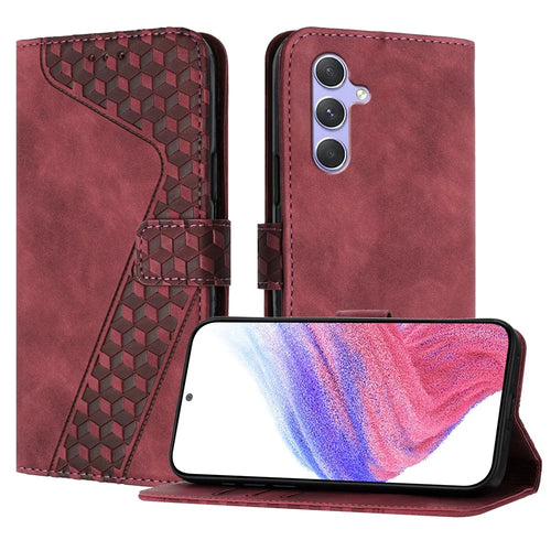 For Samsung Galaxy A54 5G Leather Case 7-Shaped Pattern Wallet Stand Shockproof Phone Cover - Brown - 1