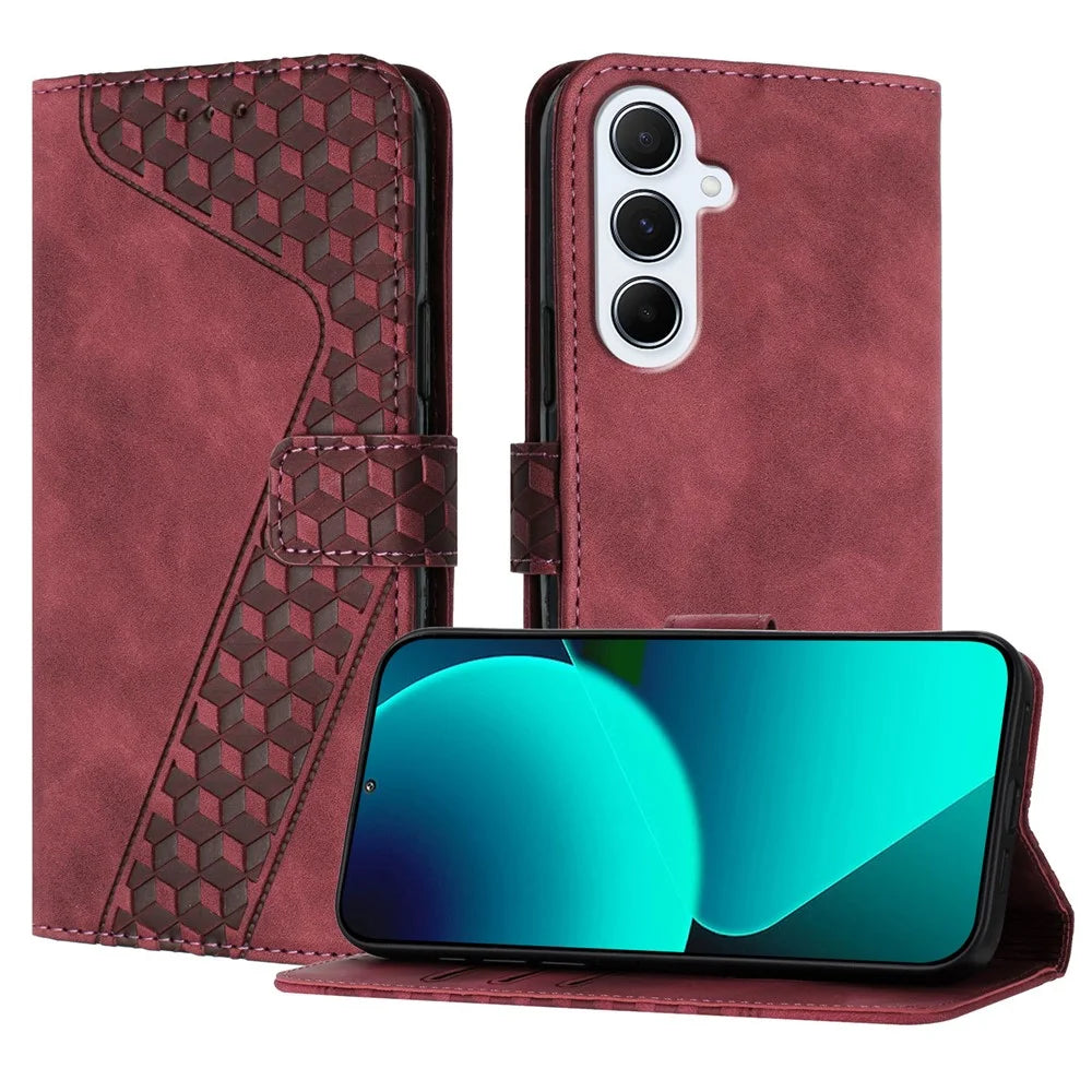 For Samsung Galaxy A26 5G Leather Case 7-Shaped Pattern Wallet Stand Shockproof Phone Cover - Brown - 1
