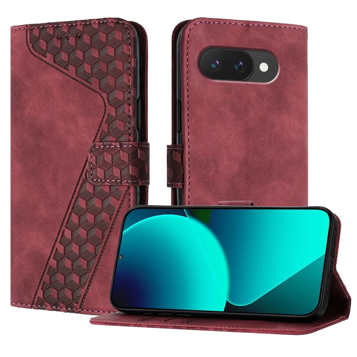 For Google Pixel 9a Leather Case 7-Shaped Pattern Wallet Stand Shockproof Phone Cover - Brown - 1