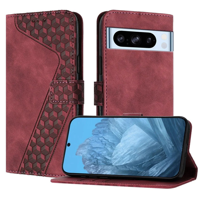 For Google Pixel 8 Pro Leather Case 7-Shaped Pattern Wallet Stand Shockproof Phone Cover - Brown - 1