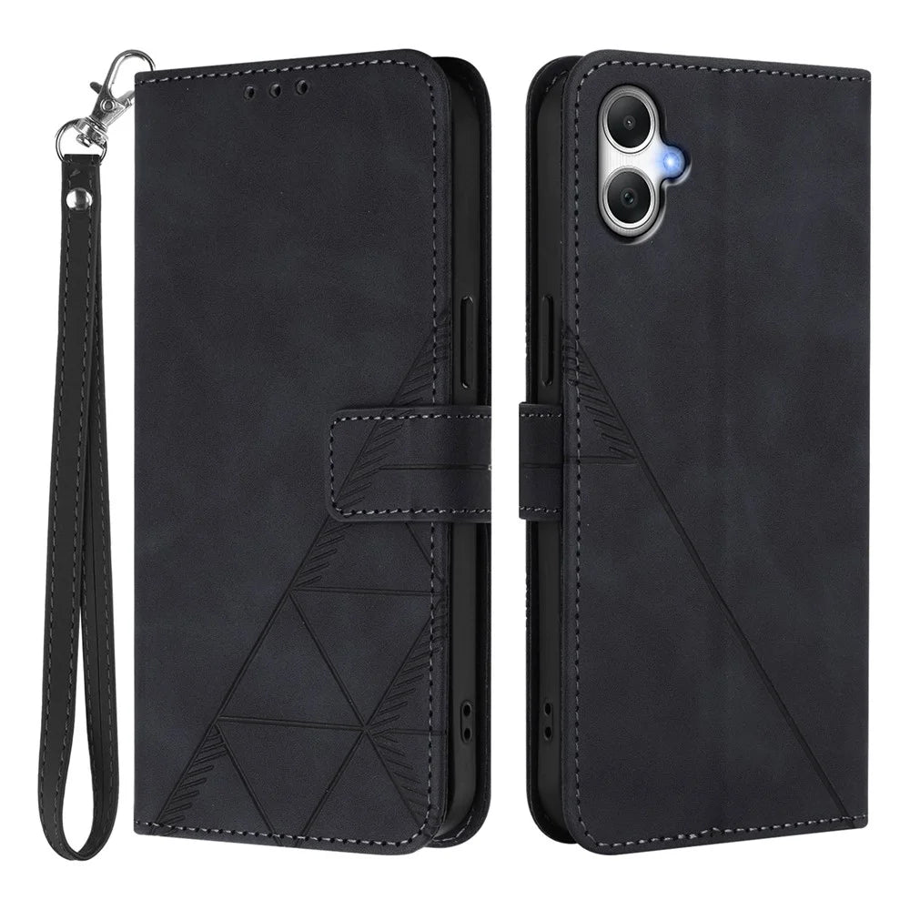 For Samsung Galaxy A06 4G Leather Case with Hand Strap Wallet Stand Phone Cover - Black - 1