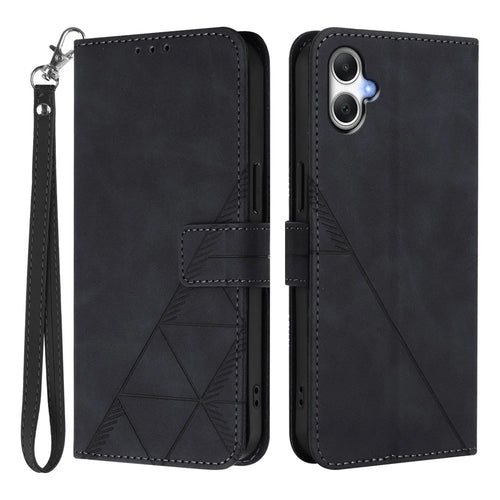 For Samsung Galaxy A06 4G Leather Case with Hand Strap Wallet Stand Phone Cover - Black - 1
