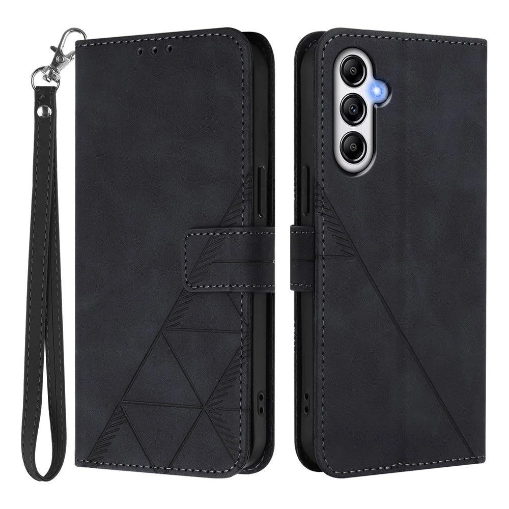 For Samsung Galaxy A35 5G Leather Case with Hand Strap Wallet Stand Phone Cover - Black - 1