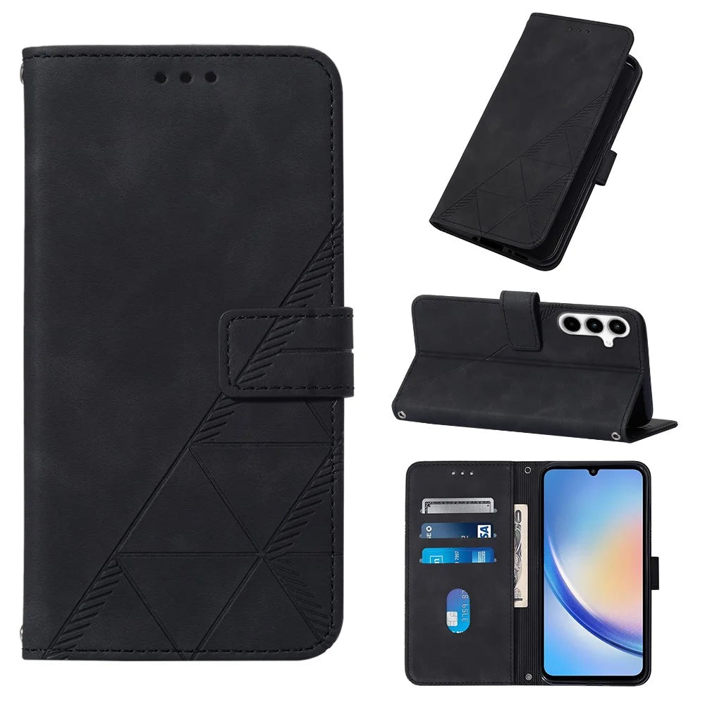 For Samsung Galaxy A35 5G Leather Case with Hand Strap Wallet Stand Phone Cover - Black - 2