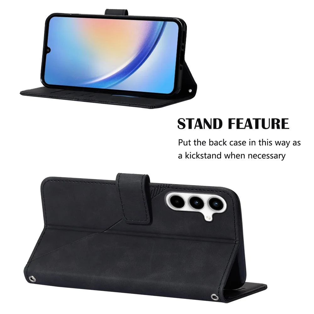 For Samsung Galaxy A35 5G Leather Case with Hand Strap Wallet Stand Phone Cover - Black - 3
