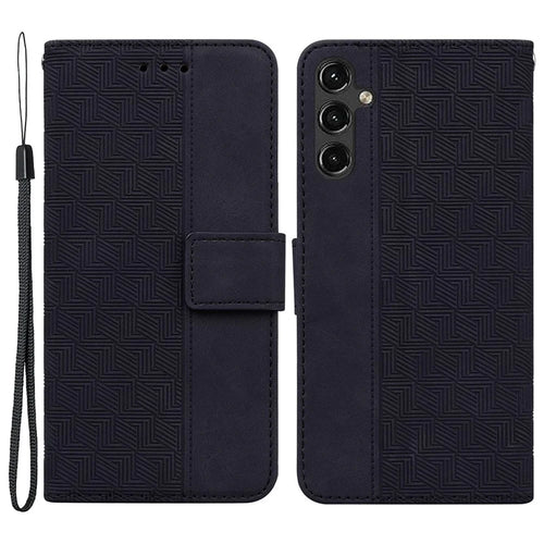 For Samsung Galaxy A14 5G / A14 4G Geometry Pattern Imprinted Wallet Stand Phone Case PU Leather + TPU Cover with Strap - Black - 1