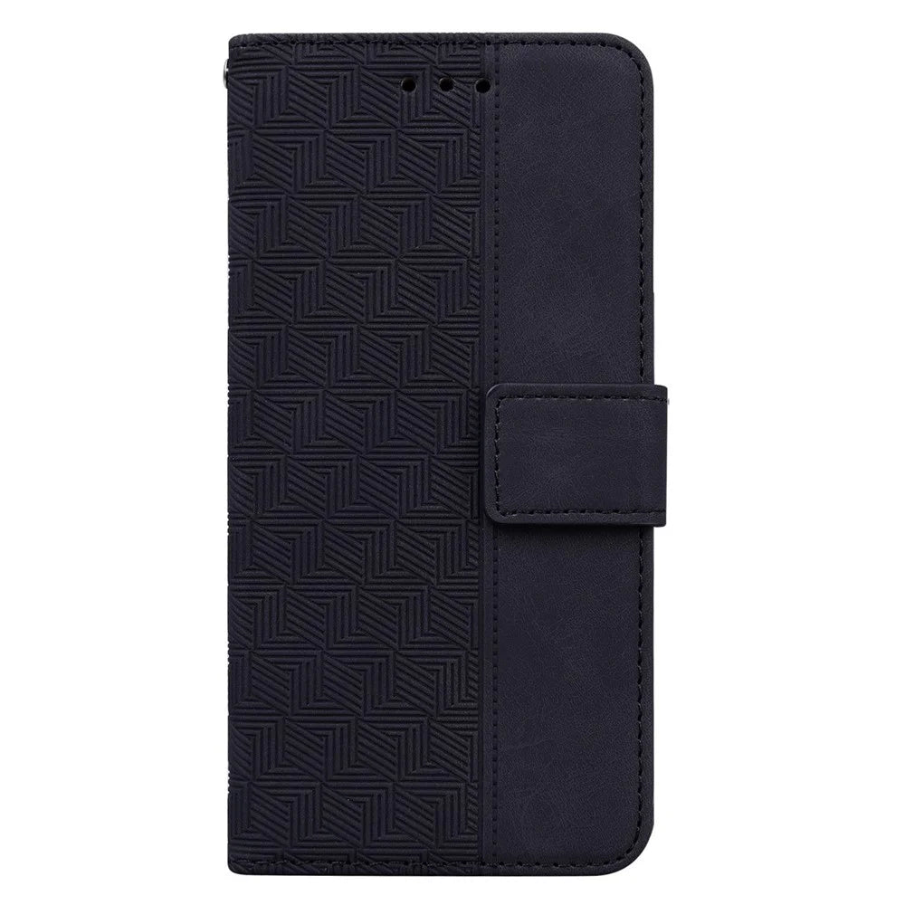 For Samsung Galaxy A14 5G / A14 4G Geometry Pattern Imprinted Wallet Stand Phone Case PU Leather + TPU Cover with Strap - Black - 6