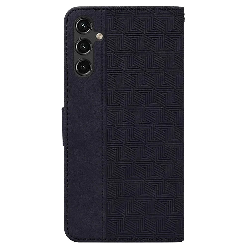 For Samsung Galaxy A14 5G / A14 4G Geometry Pattern Imprinted Wallet Stand Phone Case PU Leather + TPU Cover with Strap - Black - 7