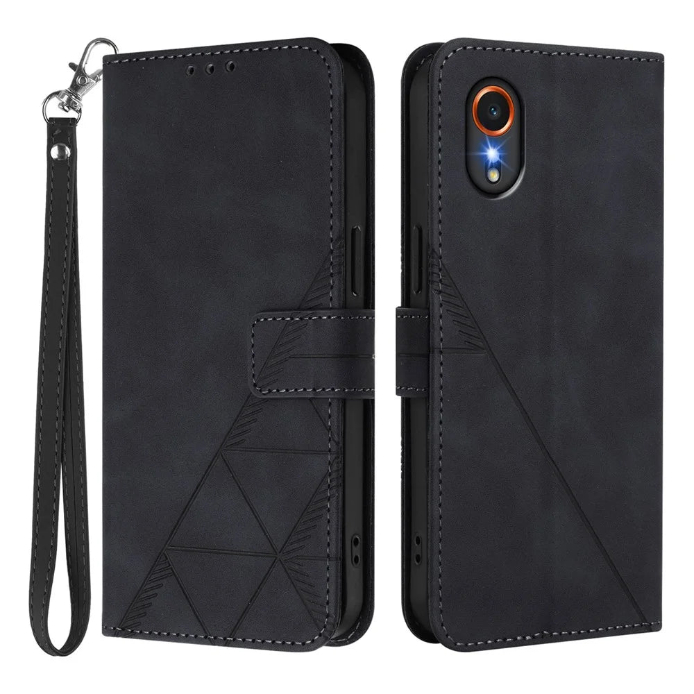 For Samsung Galaxy Xcover7 Leather Case with Hand Strap Wallet Stand Phone Cover - Black - 1