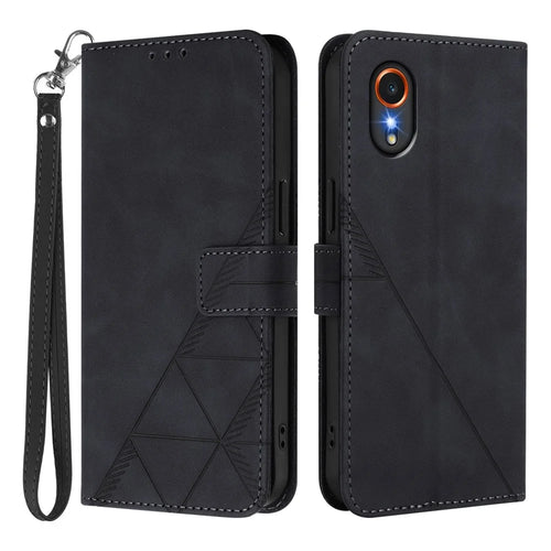 For Samsung Galaxy Xcover7 Leather Case with Hand Strap Wallet Stand Phone Cover - Black - 1