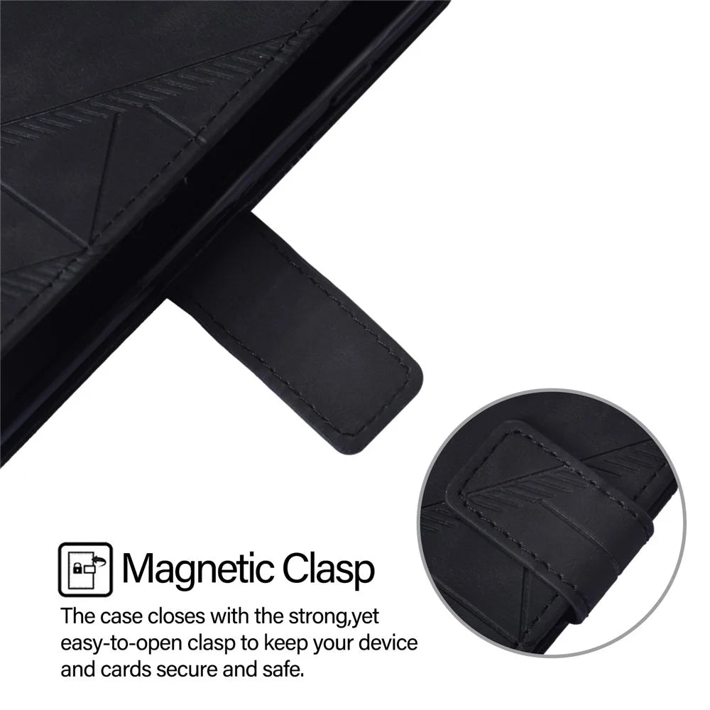 For Samsung Galaxy Xcover7 Leather Case with Hand Strap Wallet Stand Phone Cover - Black - 3