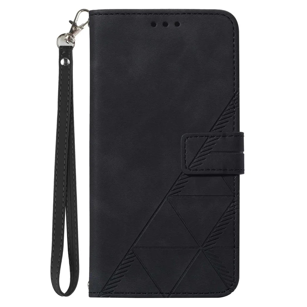 For Samsung Galaxy Xcover7 Leather Case with Hand Strap Wallet Stand Phone Cover - Black - 5