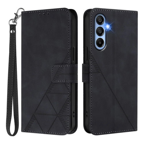 For Samsung Galaxy A15 4G / Galaxy A15 5G Leather Case with Hand Strap Wallet Stand Phone Cover - Black - 1