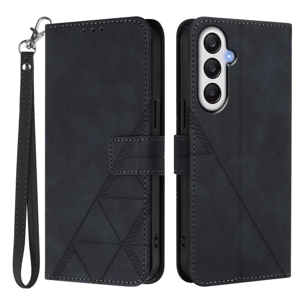 For Samsung Galaxy F14 4G / Galaxy A05s 4G Leather Case with Hand Strap Wallet Stand Phone Cover - Black - 1