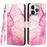 For iPhone 17e / 16e Case with Strap Marble Pattern Leather Phone Cover Card Holder - Pink / Purple / Gold LS001 - 1