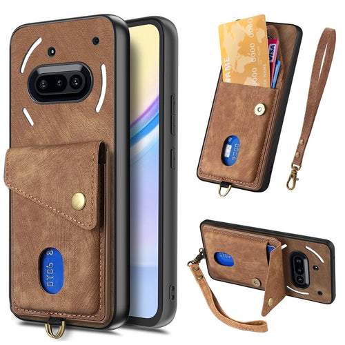For Nothing Phone (3a) Case with Card Holder Kickstand Leather Phone Back Cover - Brown - 1