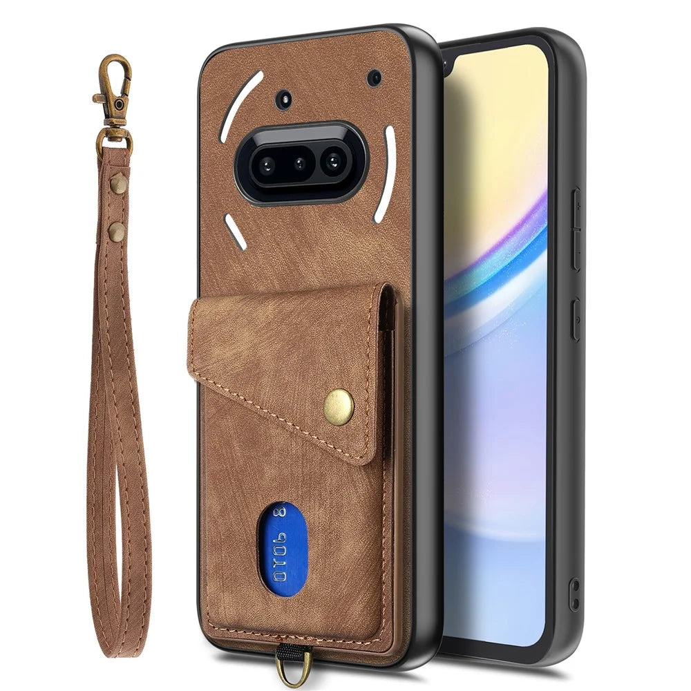 For Nothing Phone (3a) Case with Card Holder Kickstand Leather Phone Back Cover - Brown - 2