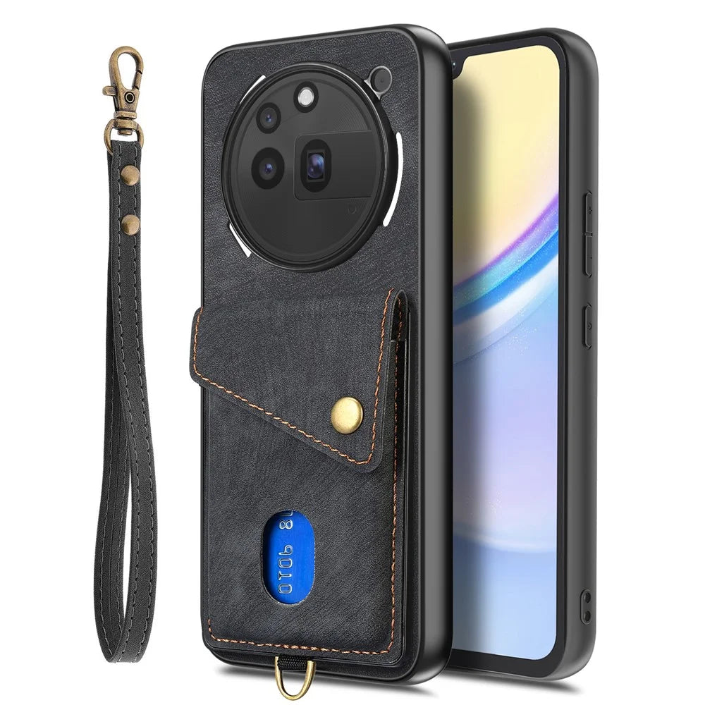 For Nothing Phone (3a) Pro Case with Card Holder Kickstand Leather Phone Back Cover - Black - 2