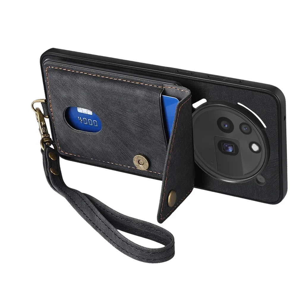 For Nothing Phone (3a) Pro Case with Card Holder Kickstand Leather Phone Back Cover - Black - 5