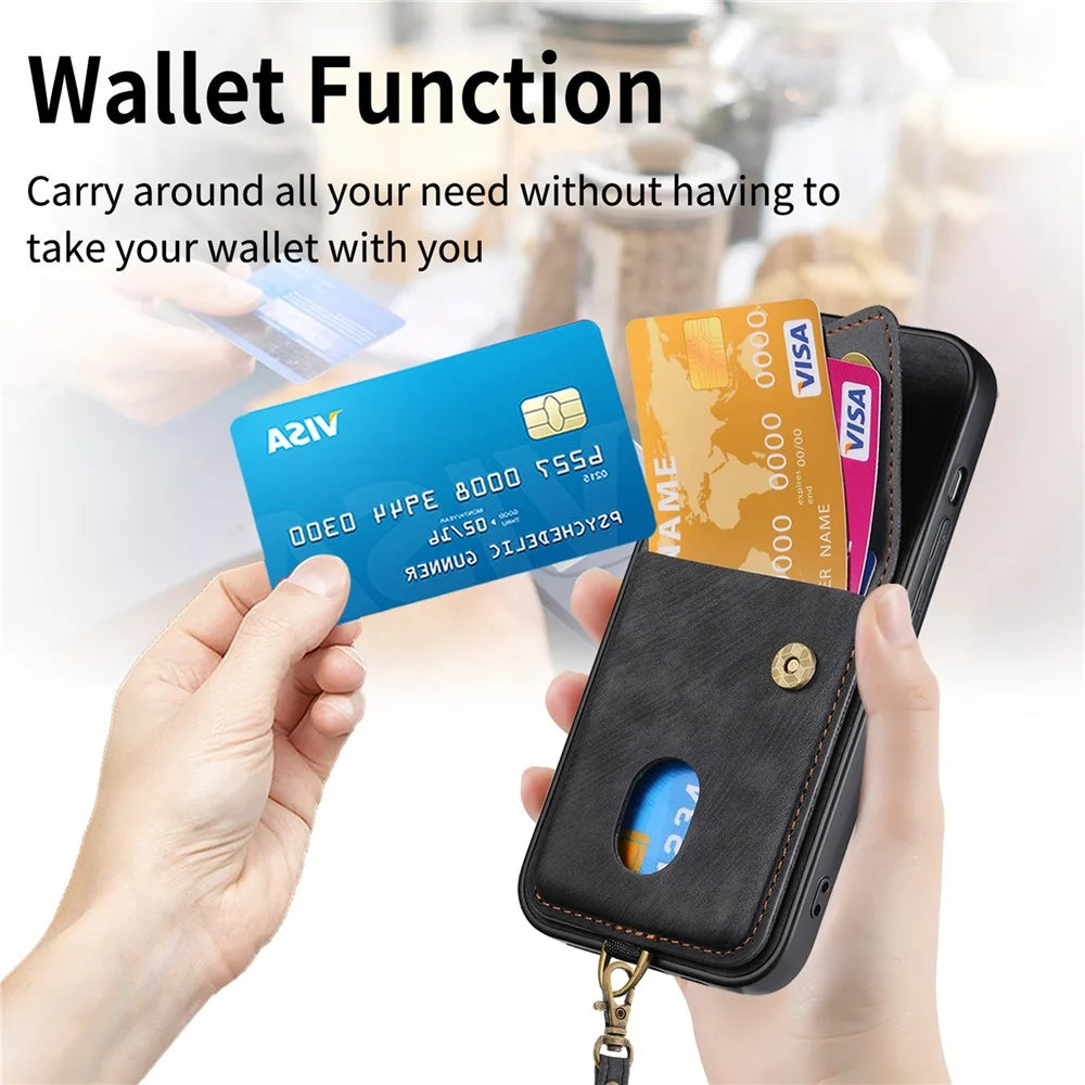 For Nothing Phone (3a) Pro Case with Card Holder Kickstand Leather Phone Back Cover - Black - 6