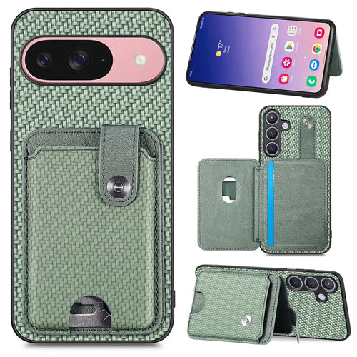 For Google Pixel 9 Pro / Google Pixel 10 / Google Pixel 10 Pro / Google Pixel 9 Case Card Slots Kickstand Phone Back Cover with Card Tool - Green - 1