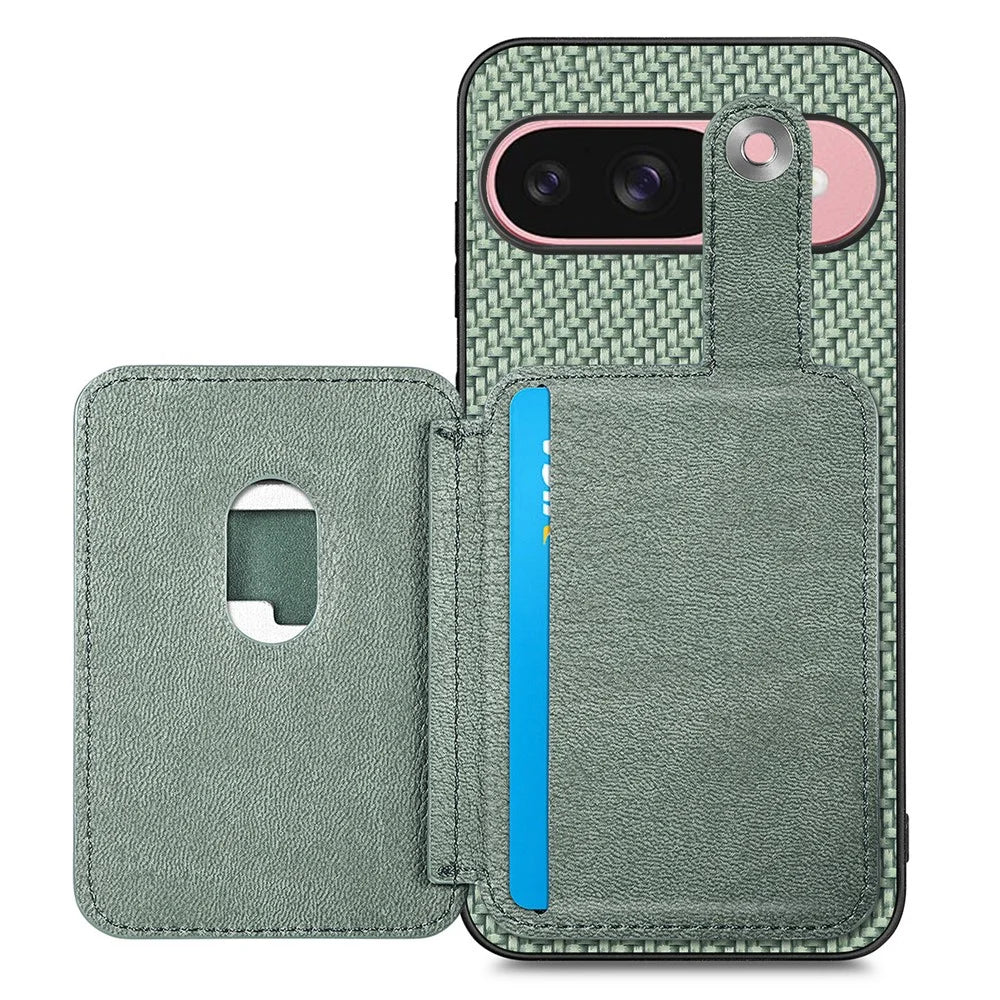 For Google Pixel 9 Pro / Google Pixel 10 / Google Pixel 10 Pro / Google Pixel 9 Case Card Slots Kickstand Phone Back Cover with Card Tool - Green - 4