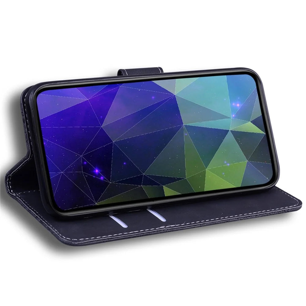 Smartphone Cover for Samsung Galaxy A04 4G (164.4 x 76.3 x 9.1 mm), PU Leather Flip Wallet Case Hands-free Stand Phone Shell - Black - 3