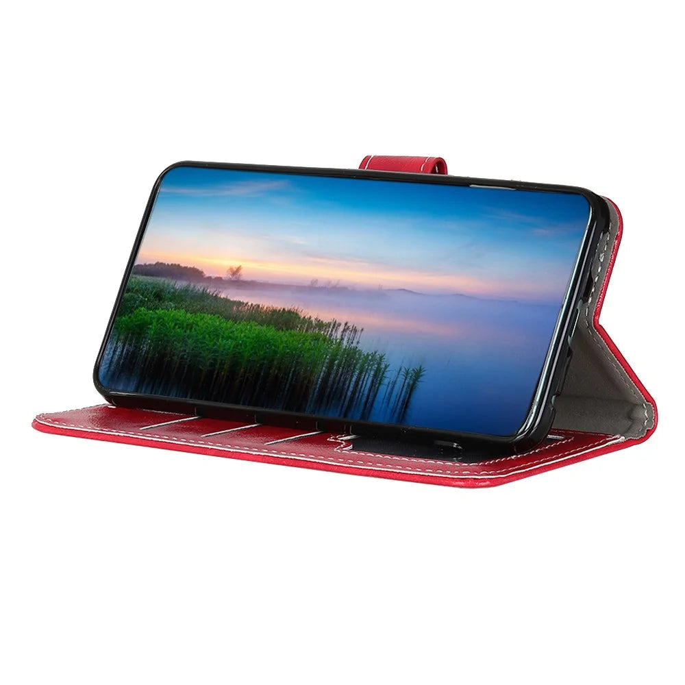 Wallet Case For Samsung Galaxy A18 5G / A18 4G / A17 5G / A17 4G / A26 5G Leather Phone Cover Crazy Horse Texture - Red - 2
