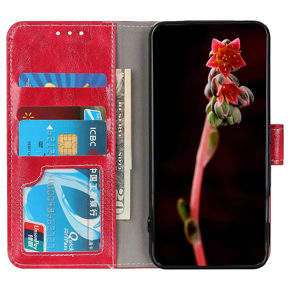 Wallet Case For Samsung Galaxy A18 5G / A18 4G / A17 5G / A17 4G / A26 5G Leather Phone Cover Crazy Horse Texture - Red - 3