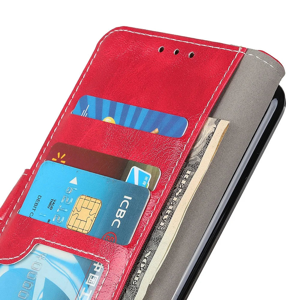 Wallet Case For Samsung Galaxy A18 5G / A18 4G / A17 5G / A17 4G / A26 5G Leather Phone Cover Crazy Horse Texture - Red - 5