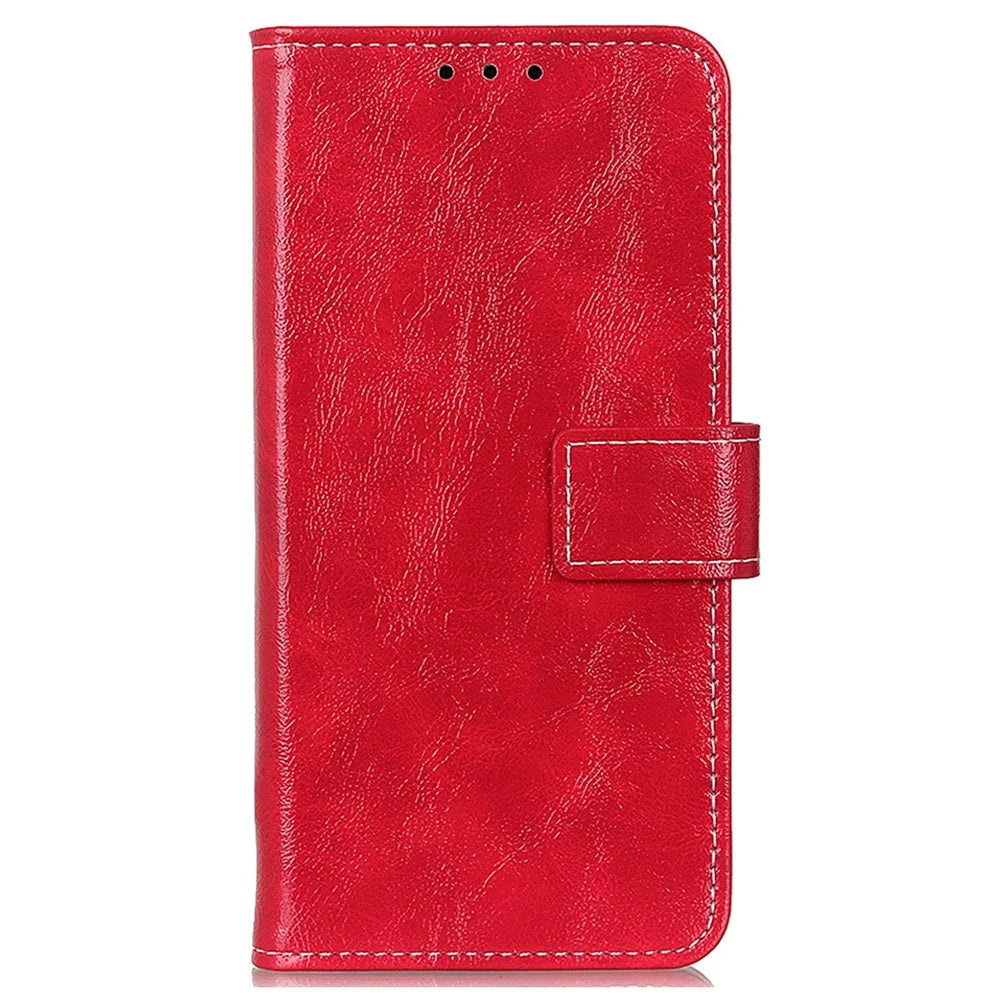Wallet Case For Samsung Galaxy A18 5G / A18 4G / A17 5G / A17 4G / A26 5G Leather Phone Cover Crazy Horse Texture - Red - 6