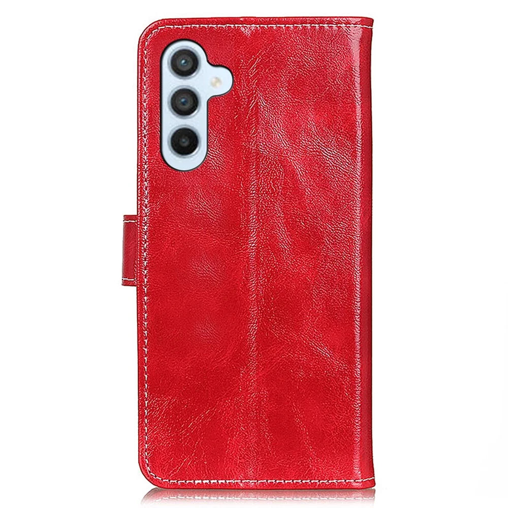 Wallet Case For Samsung Galaxy A18 5G / A18 4G / A17 5G / A17 4G / A26 5G Leather Phone Cover Crazy Horse Texture - Red - 7