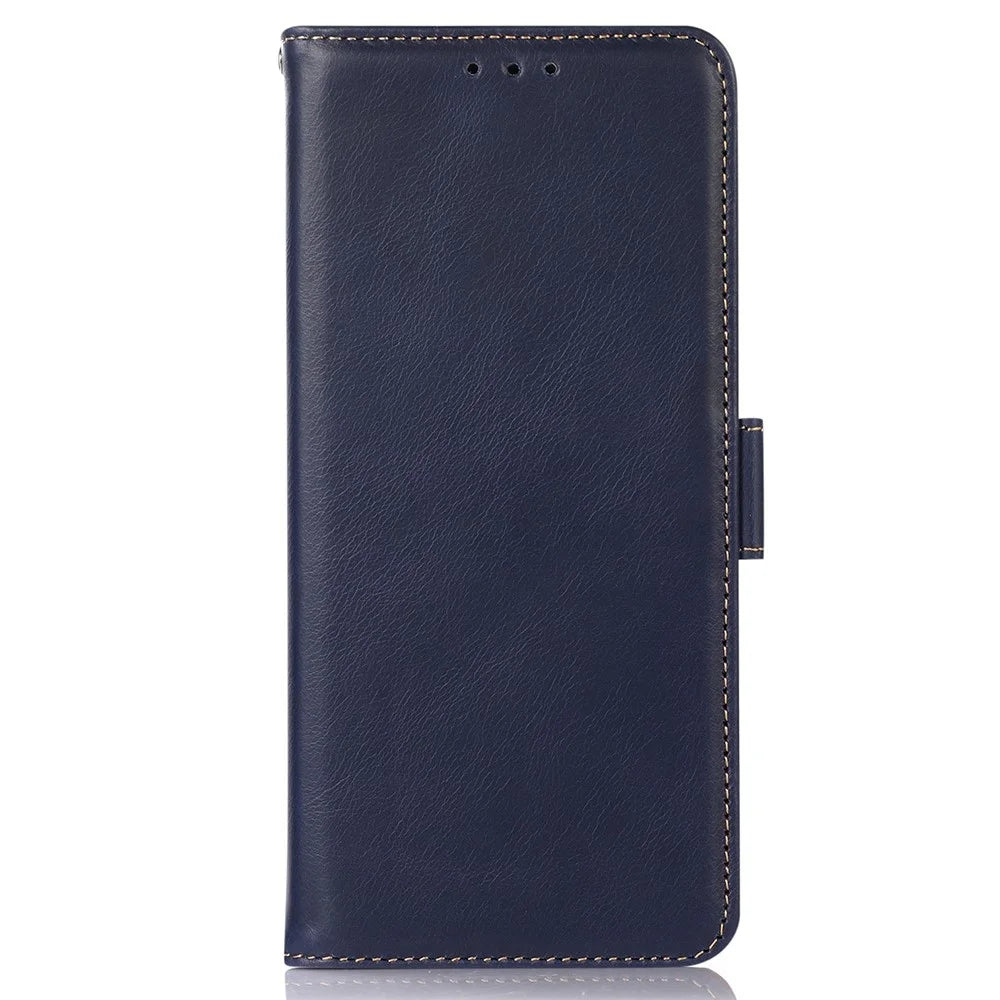 For Samsung Galaxy A08 5G / A08 4G / A07 4G / A06 4G / A06 5G Case RFID Blocking Genuine Cow Leather Wallet Phone Cover - Blue - 7