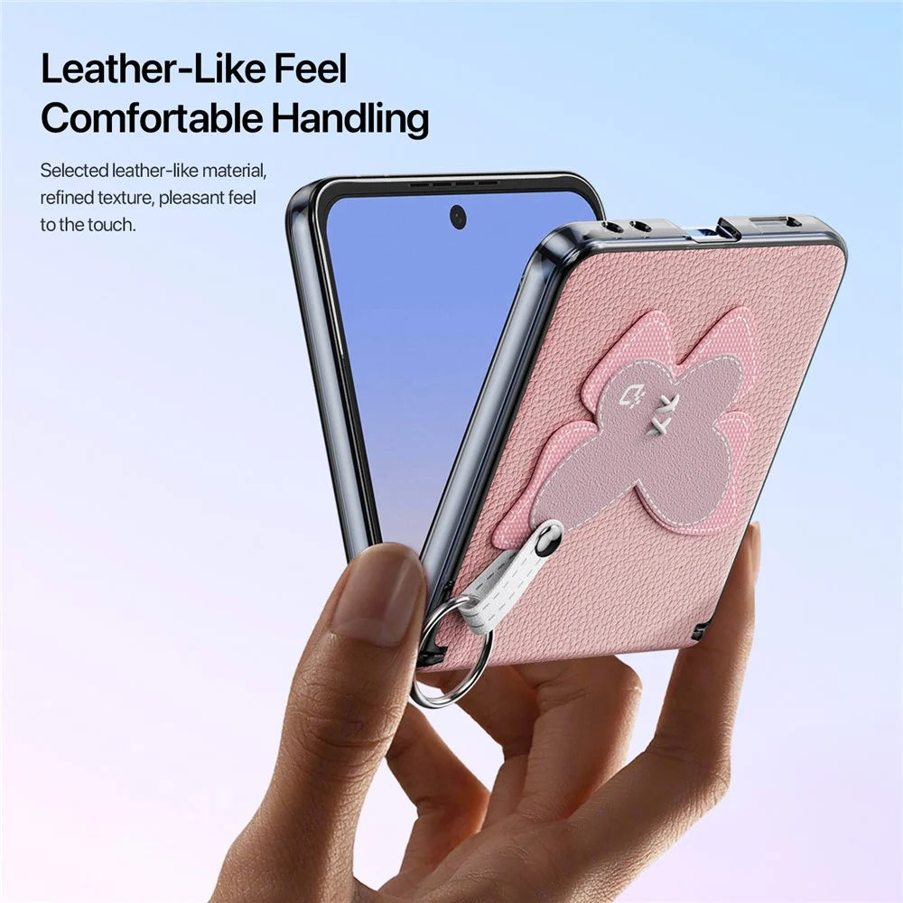 DUX DUCIS Luvy Series For Samsung Galaxy Z Flip7 5G Case PU Leather + PC Phone Case with Ring Holder / Strap - Pink Butterfly - 6
