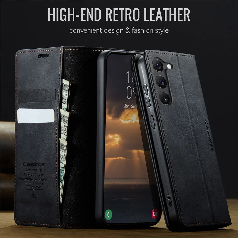 CASEME For Samsung Galaxy S23+ Case  033 Series RFID Blocking Wallet Stand Calf Texture Leather Phone Cover - Black - 4