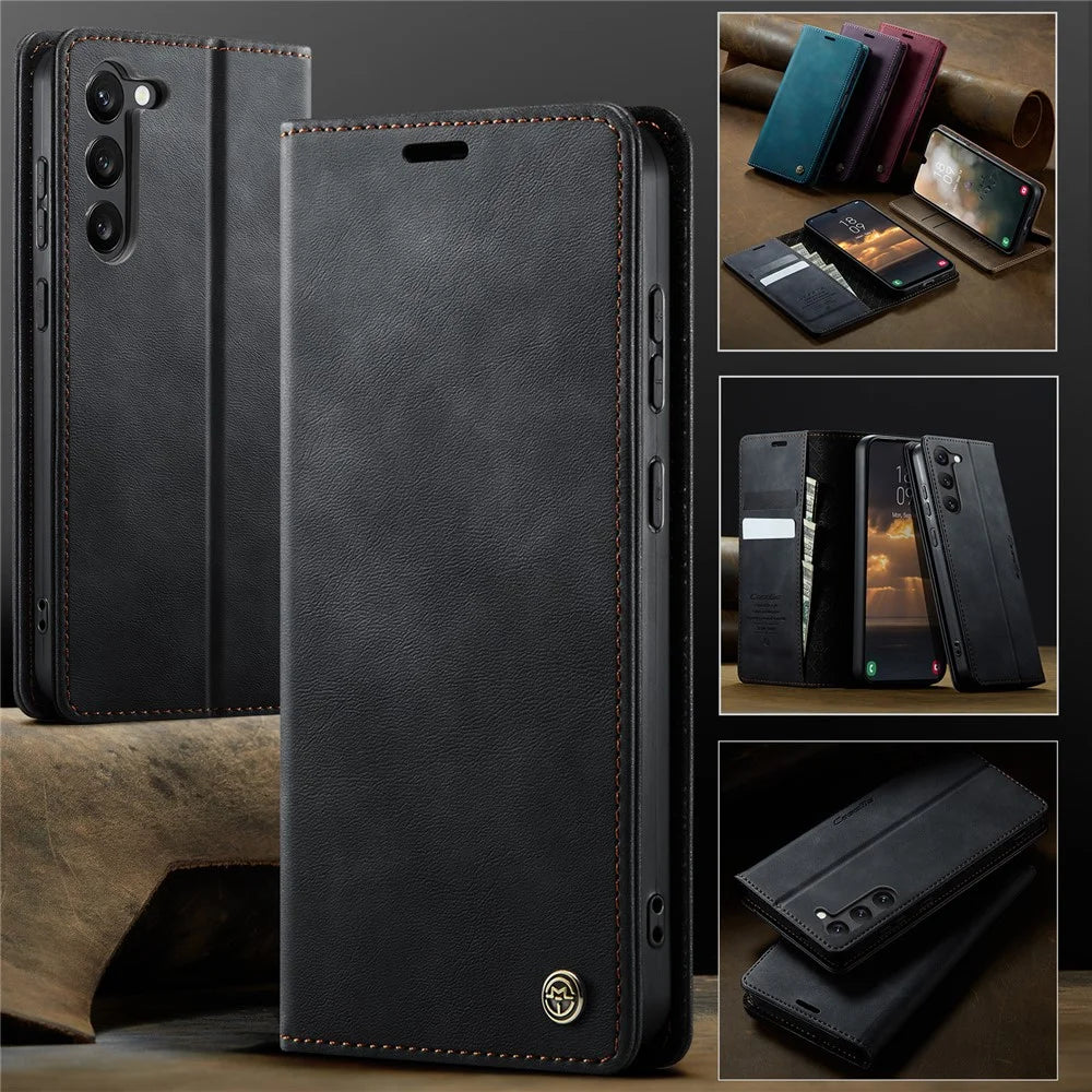 CASEME For Samsung Galaxy S23+ Case  033 Series RFID Blocking Wallet Stand Calf Texture Leather Phone Cover - Black - 7
