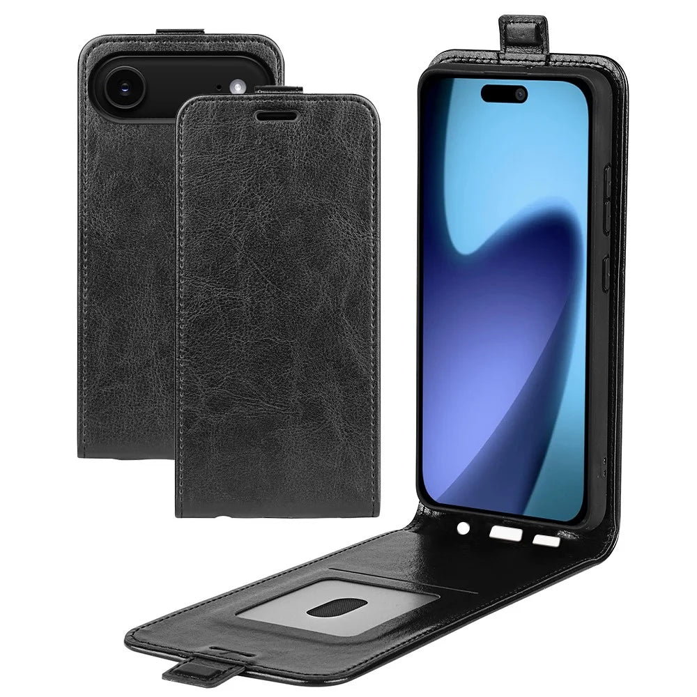 For iPhone Air Case with Card Slots Vertical Flip Leather Phone Cover - Black - 6