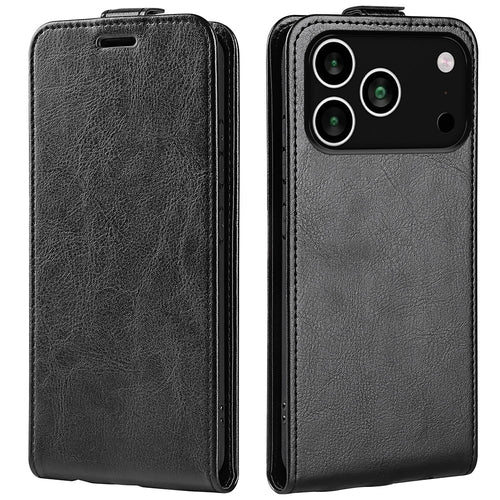 For iPhone 18 Pro / 17 Pro Case with Card Slots Vertical Flip Leather Phone Cover - Black - 1