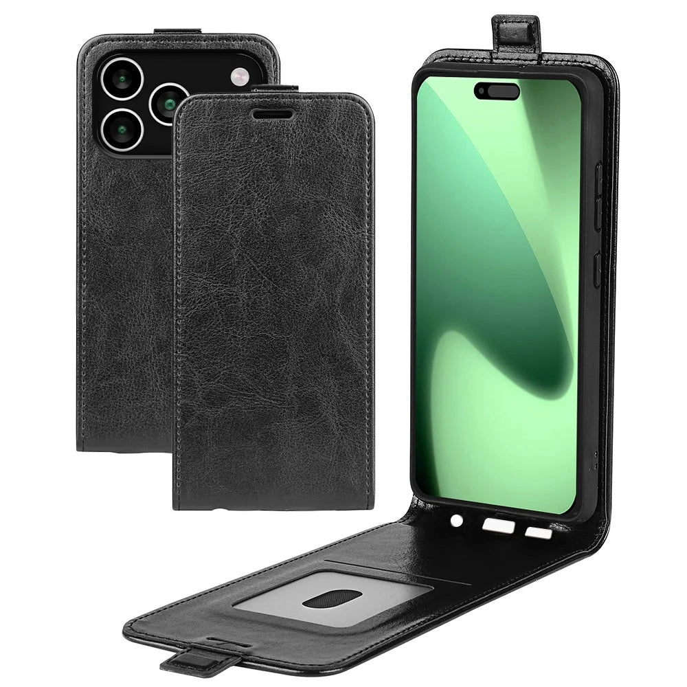 For iPhone 18 Pro / 17 Pro Case with Card Slots Vertical Flip Leather Phone Cover - Black - 6