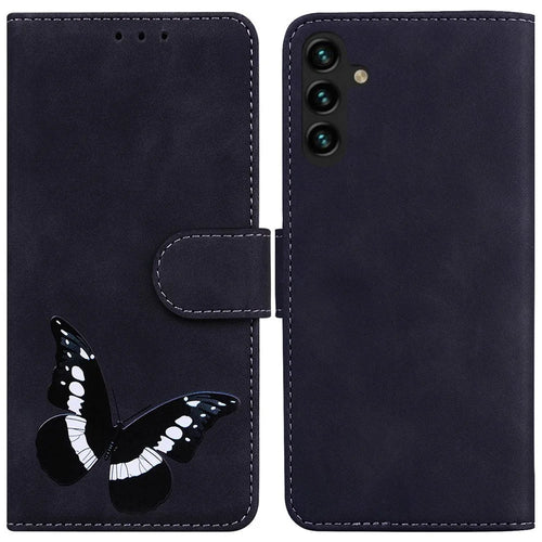 For Samsung Galaxy A14 5G / A14 4G Phone Wallet Case, Butterfly Pattern Printing PU Leather Skin-touch Cover with Stand - Black - 1