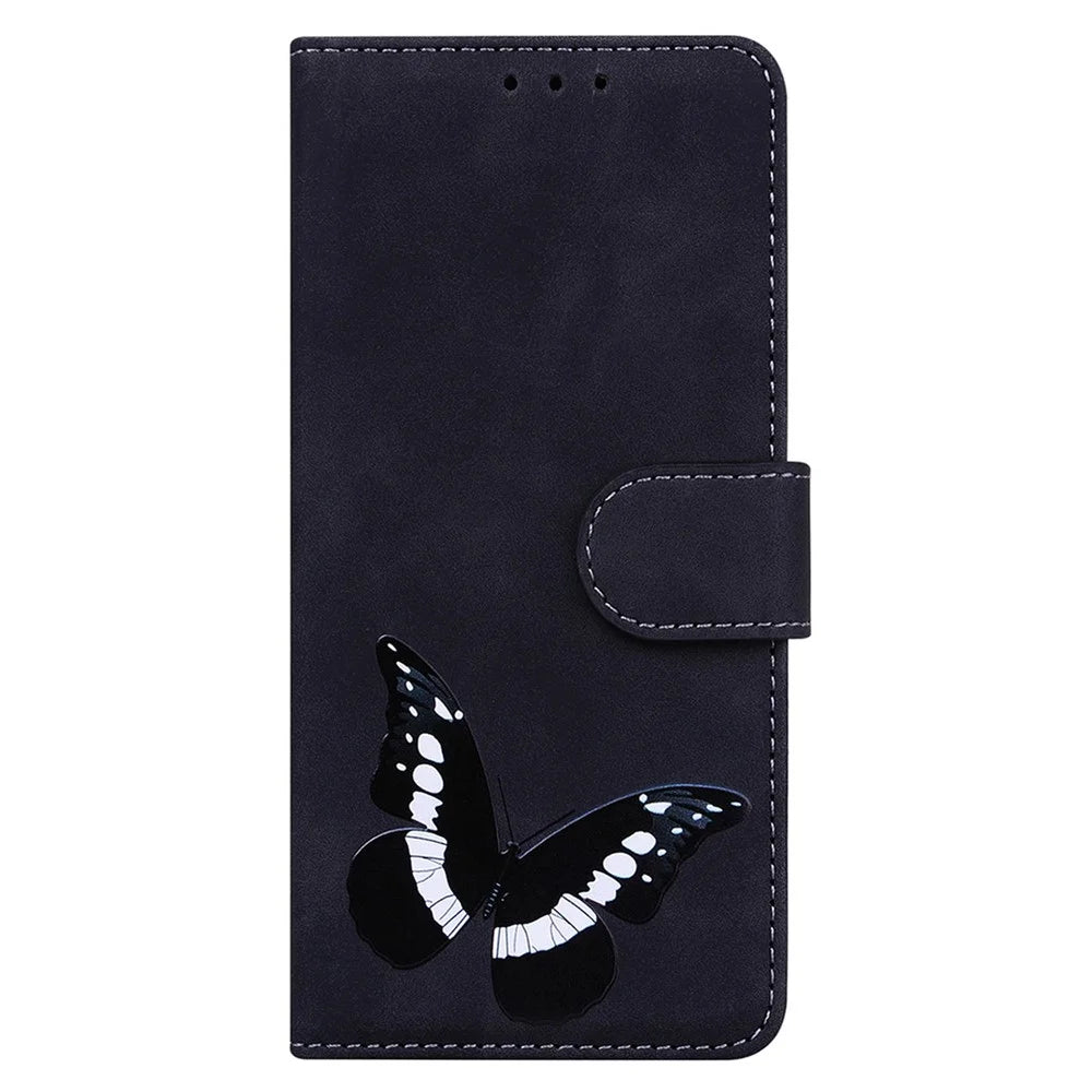 For Samsung Galaxy A14 5G / A14 4G Phone Wallet Case, Butterfly Pattern Printing PU Leather Skin-touch Cover with Stand - Black - 7
