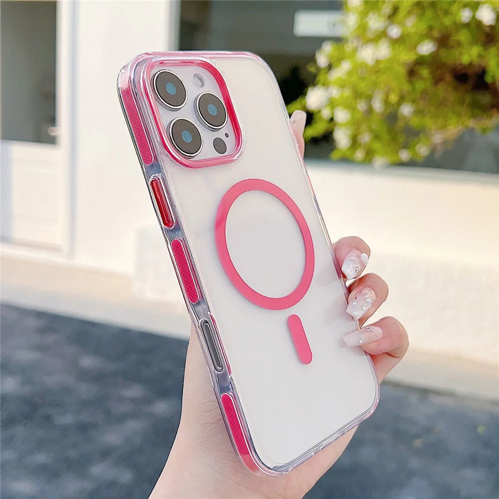 For iPhone 16 Pro Max Magnetic Case Compatible with MagSafe Clear TPU Phone Back Cover - Red - 1