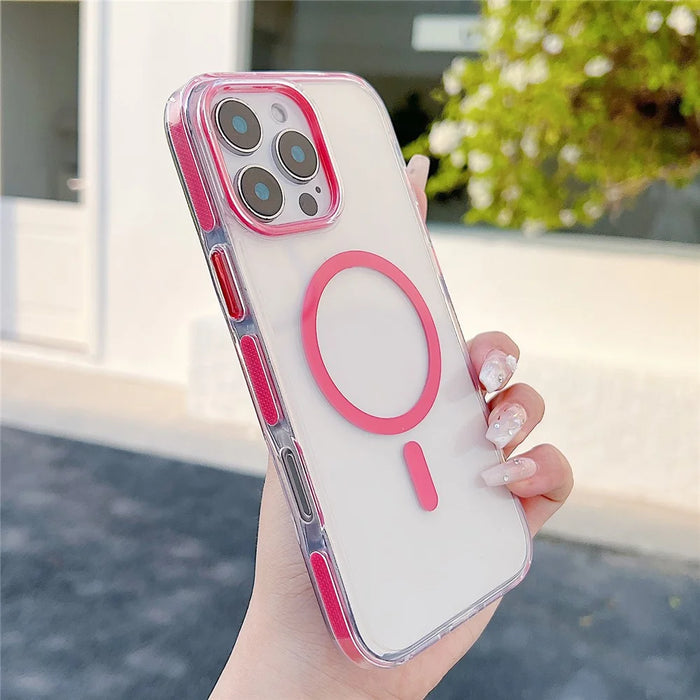 For iPhone 16 Pro Max Magnetic Case Compatible with MagSafe Clear TPU Phone Back Cover - Red - 1