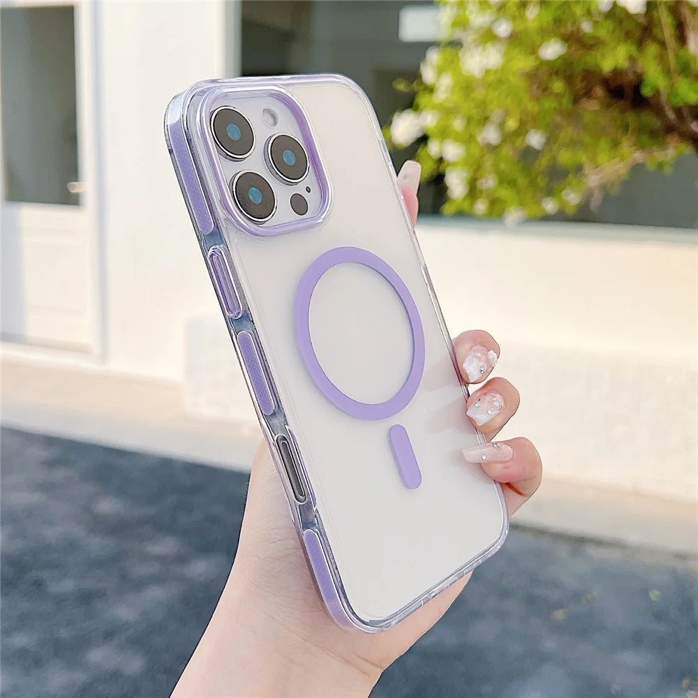 For iPhone 16 Pro Magnetic Case Compatible with MagSafe Clear TPU Phone Back Cover - Purple - 1