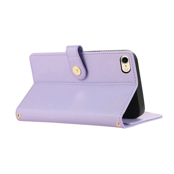 For iPhone 17e / 16e Case Multi Card Slots Zipper Rhombus Leather Phone Cover with Wrist Strap - Purple - 4