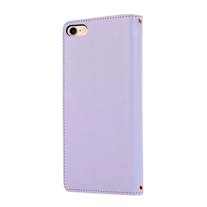 For iPhone 17e / 16e Case Multi Card Slots Zipper Rhombus Leather Phone Cover with Wrist Strap - Purple - 7
