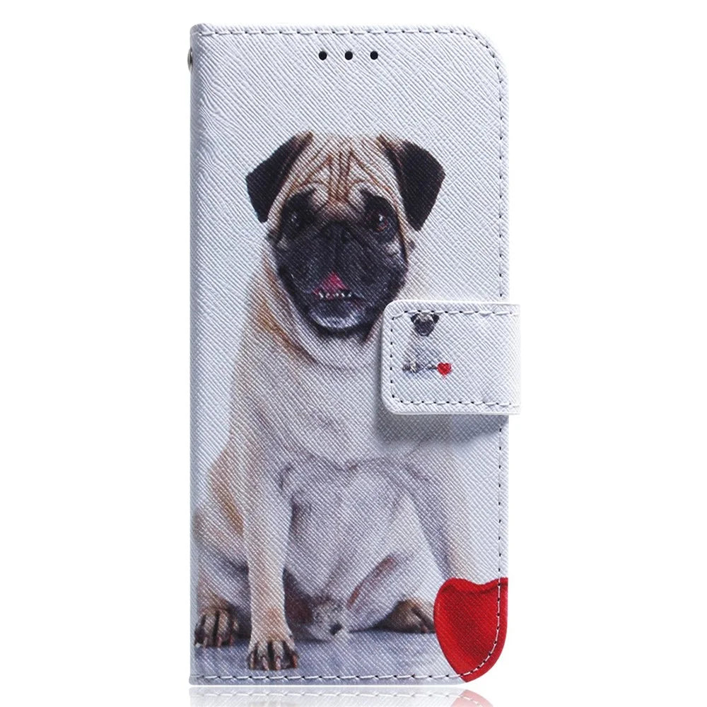 For Samsung Galaxy A14 5G / A14 4G Magnetic Closure PU Leather Pattern Printing Flip Cover Wallet Stand Folio Phone Case Shell - Pug - 7